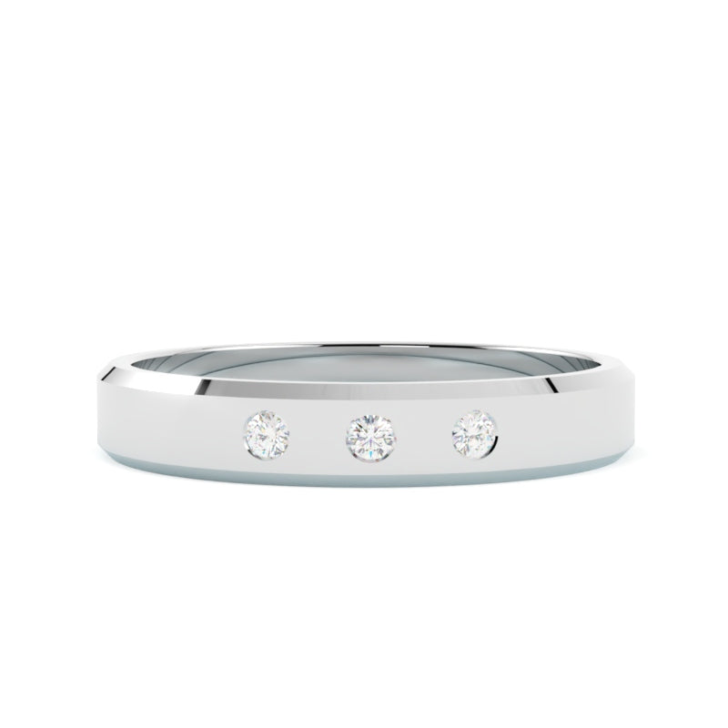 Ślubna obrączka z diamentami, 3 sztuki, złoto 585, kolor biały, płaska fazowana soczewkowa